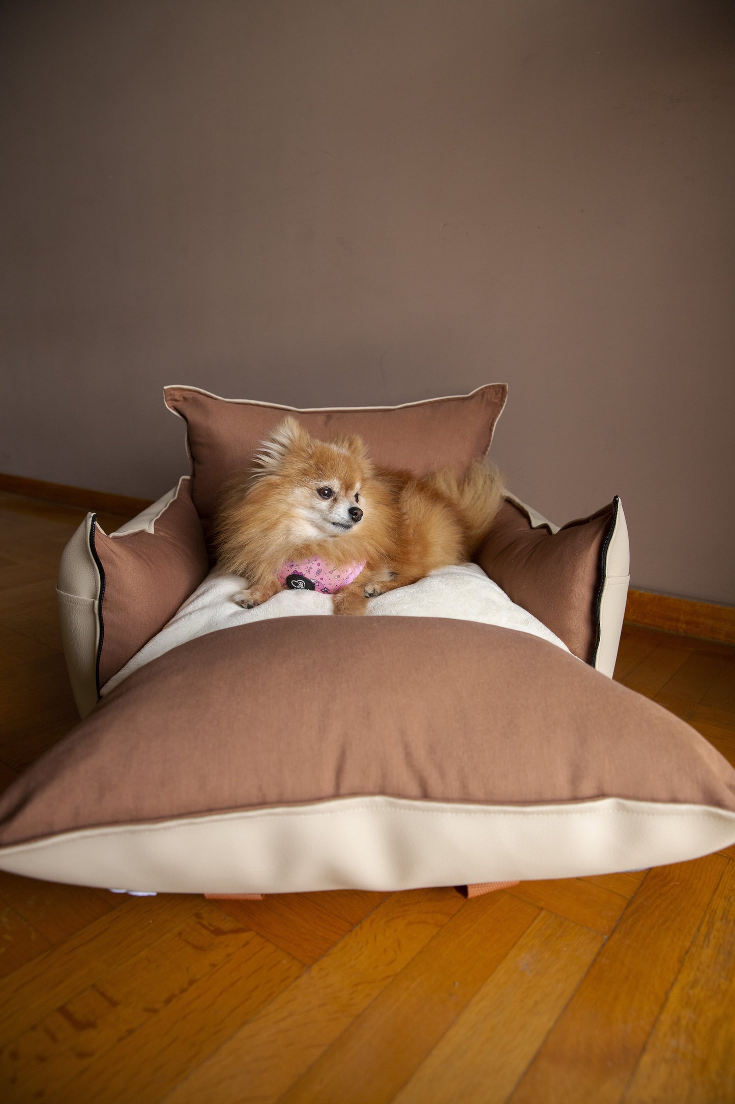 Luxury Dog Car Seat / Travel Bag - "Coffee & Cream"