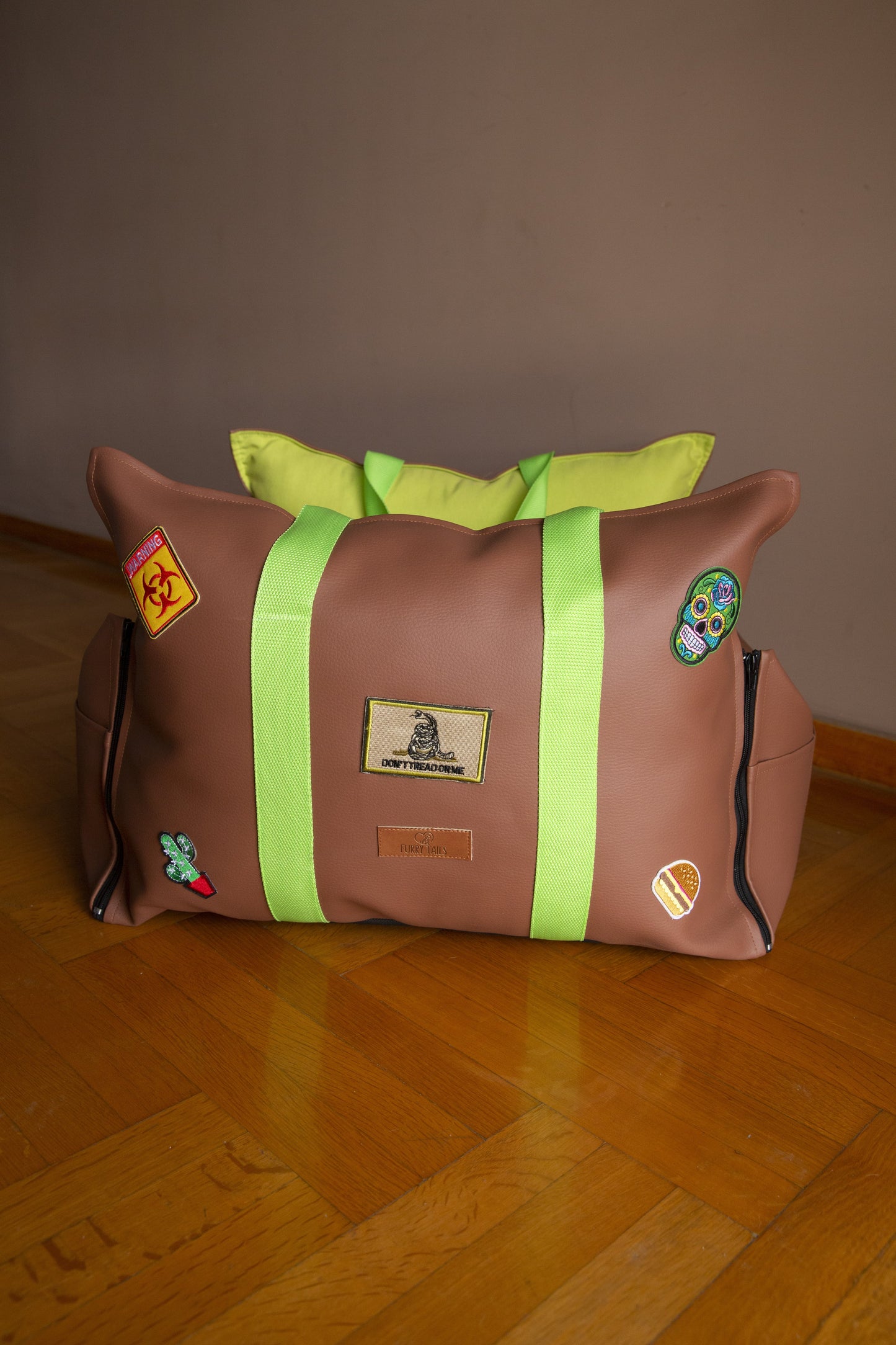 Luxury Dog Car Seat / Travel Bag - "Mocha Lime"
