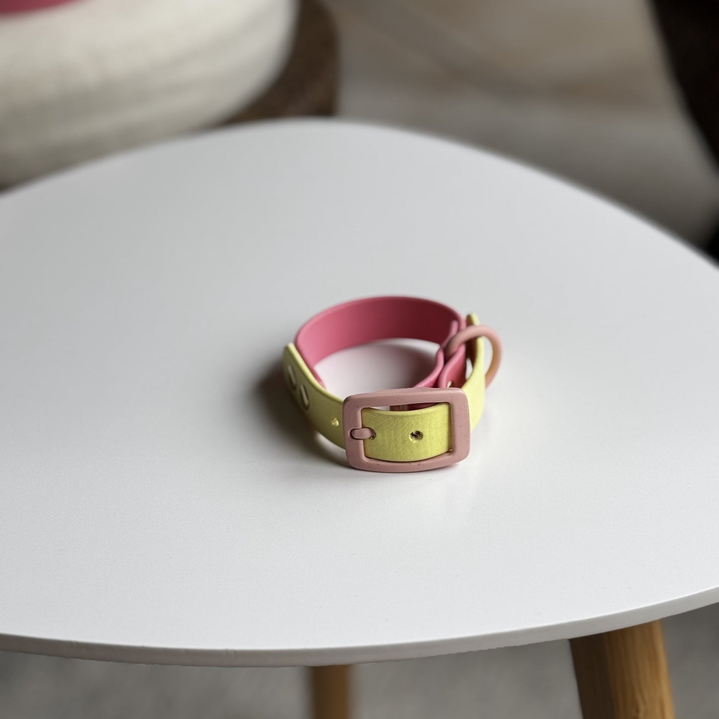 Two Tone Biothane Waterproof Collar -Pink & Yellow - Pastel Pink Accessories