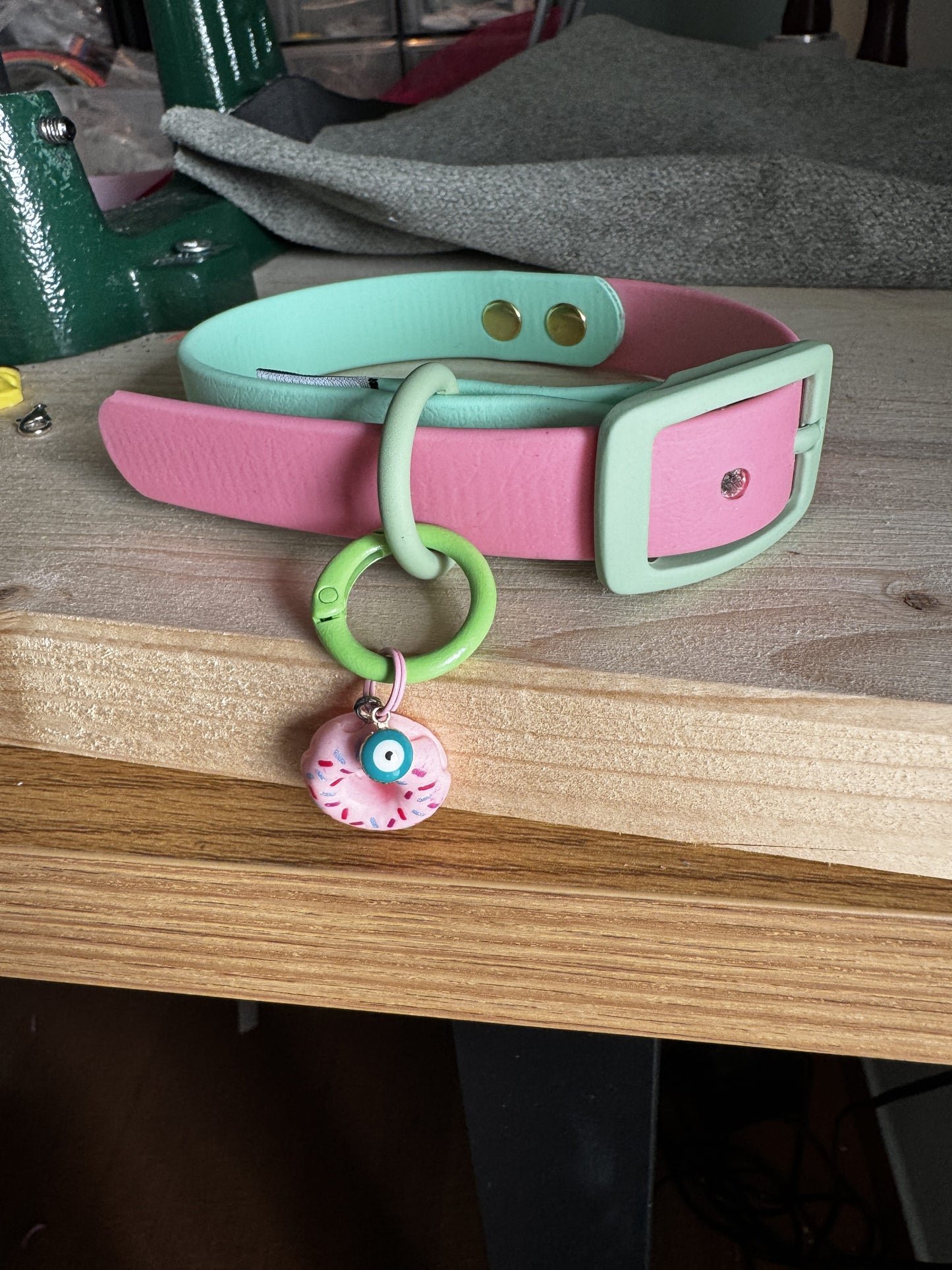 Two Tone Biothane Waterproof Collar -Pink & Green- Caribbean Green Accessories