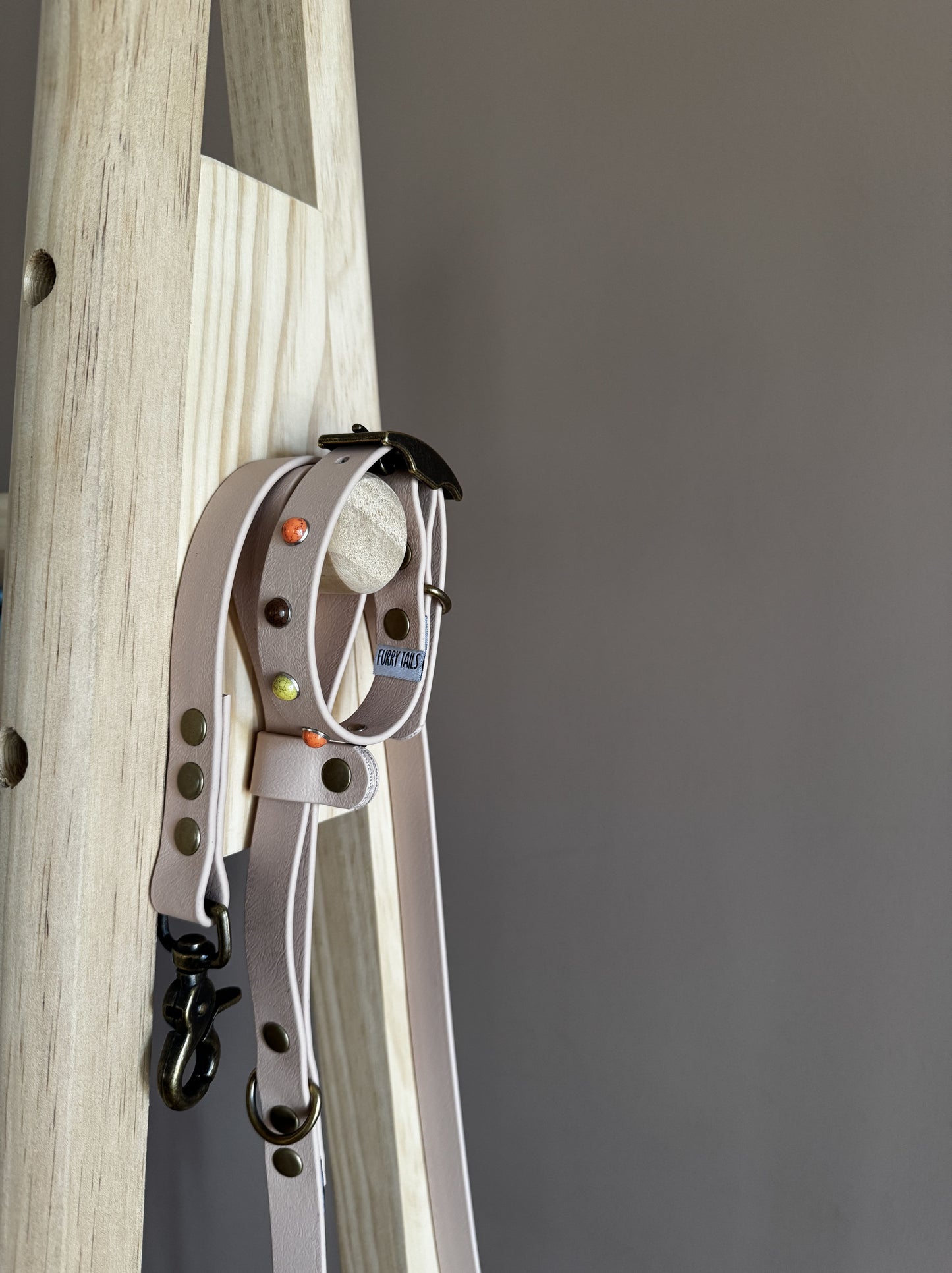 Biothane Collar - Powder Tan with Coloured Studs