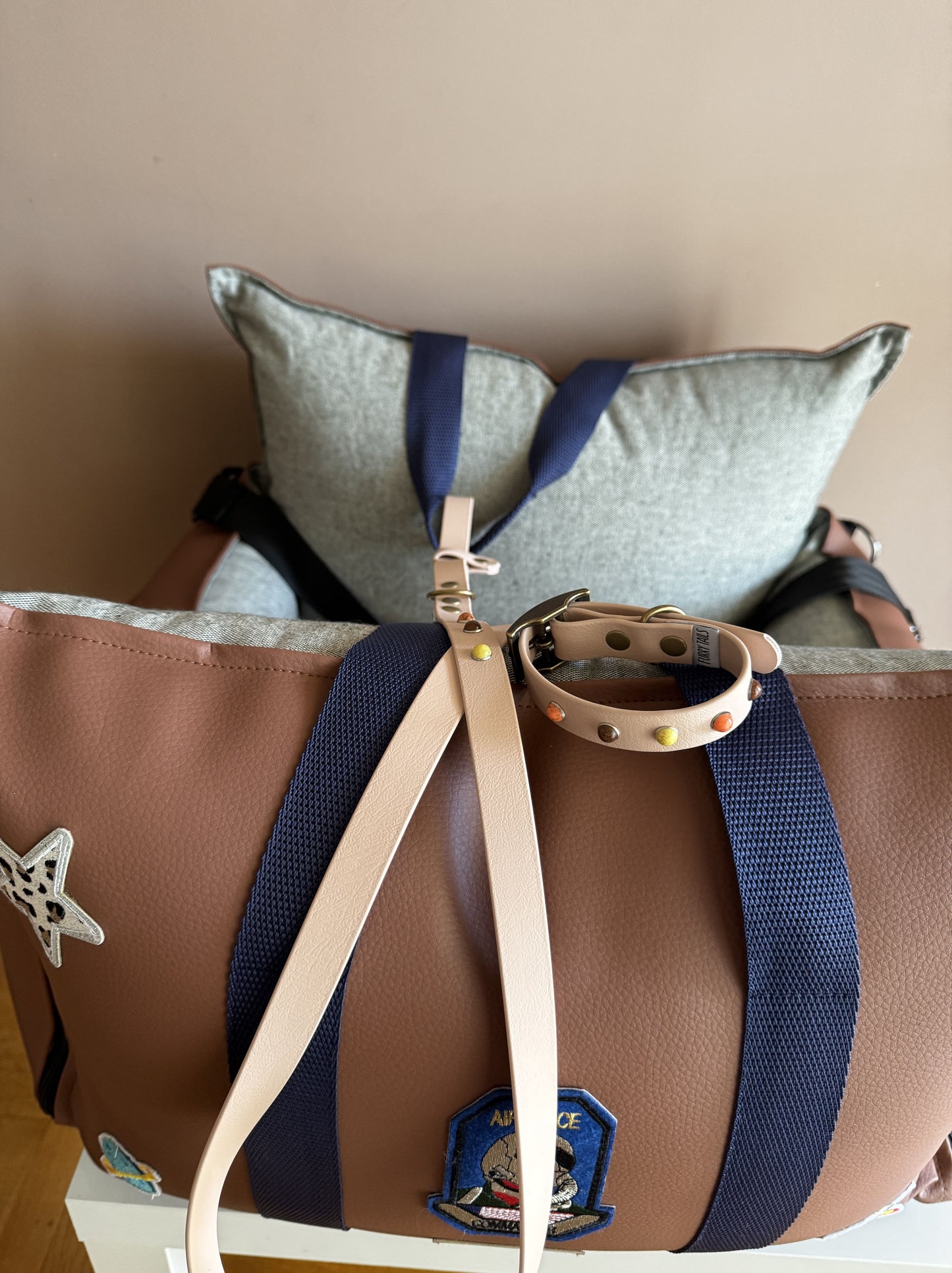 Biothane Collar - Powder Tan with Coloured Studs