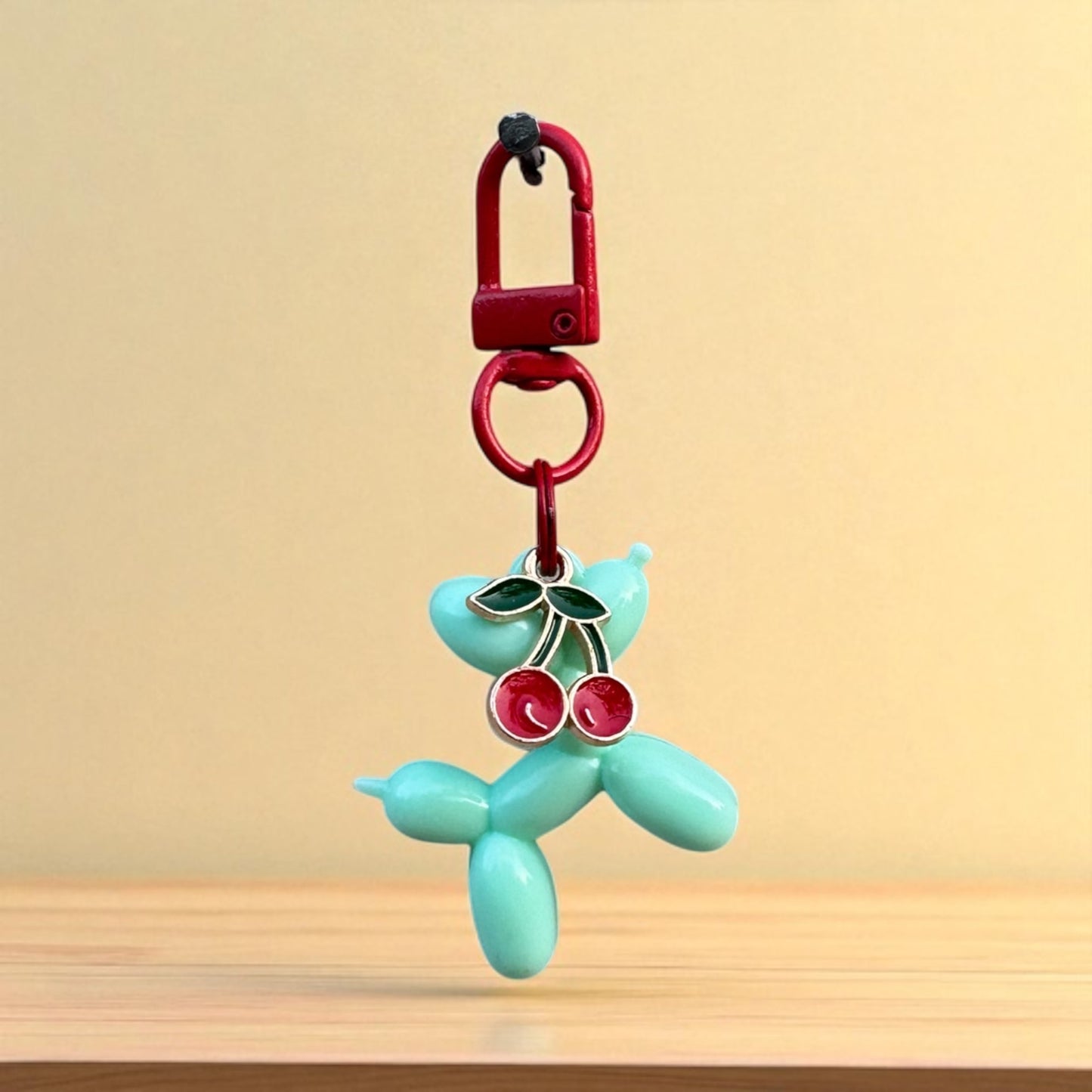 Balloon Dog Charm - Aqua - Cherries