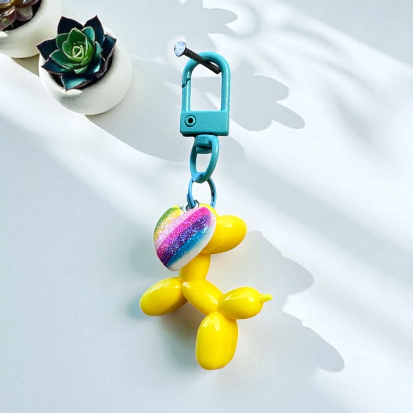 Balloon Dog Charm - Yellow -multicolored Heart