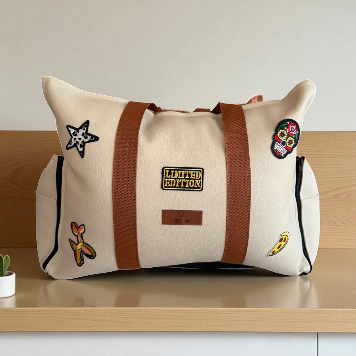 Luxury Dog Car Seat / Travel Bag - "Coffee & Cream"