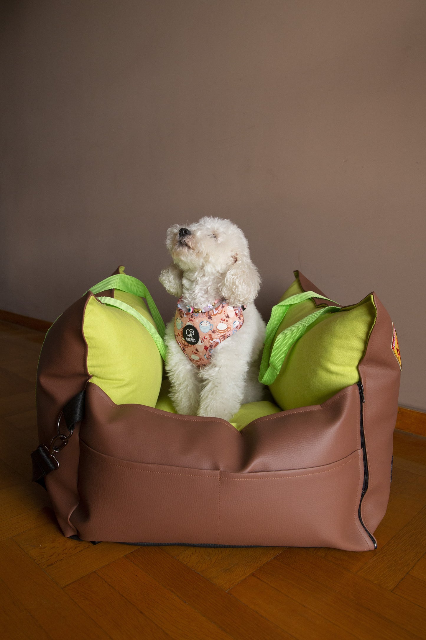 LUXURY DOG CAR SEAT / TRAVEL BAG - "MOCHA LIME"