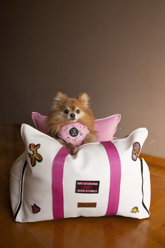 LUXURY DOG CAR SEAT / TRAVEL BAG - "COTTON CANDY"