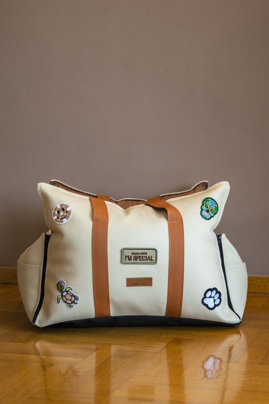 Luxury Dog Car Seat / Travel Bag  - "Coffee & Cream"