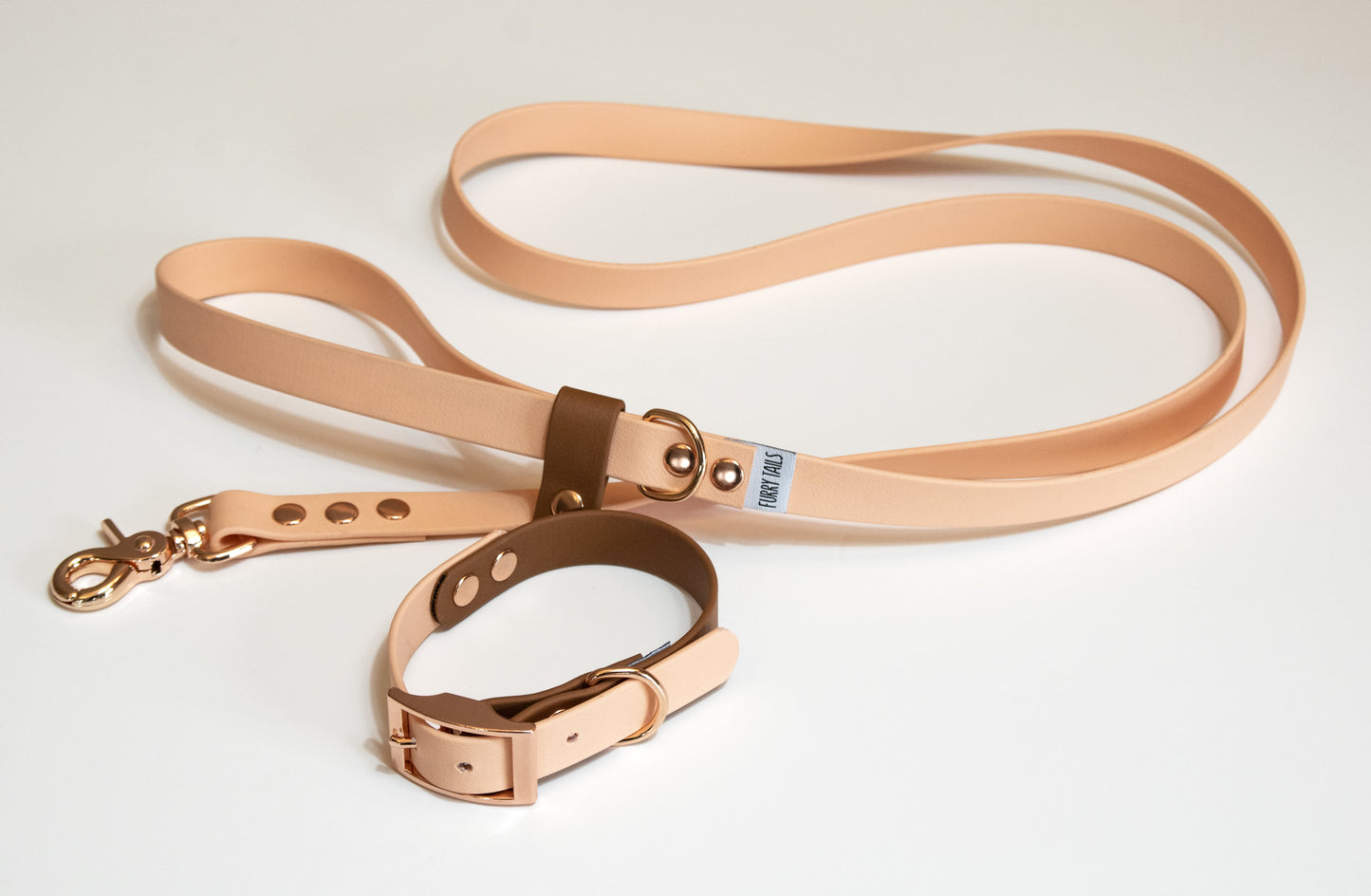 Two Tone Biothane Waterproof Collar -Peach and Brown - Rose Gold accessories