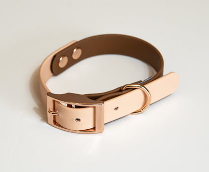 Two Tone Biothane Waterproof Collar -Peach and Brown - Rose Gold accessories