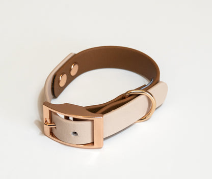Two Tone Biothane Waterproof Collar -Beige and Brown - Rose Gold accessories
