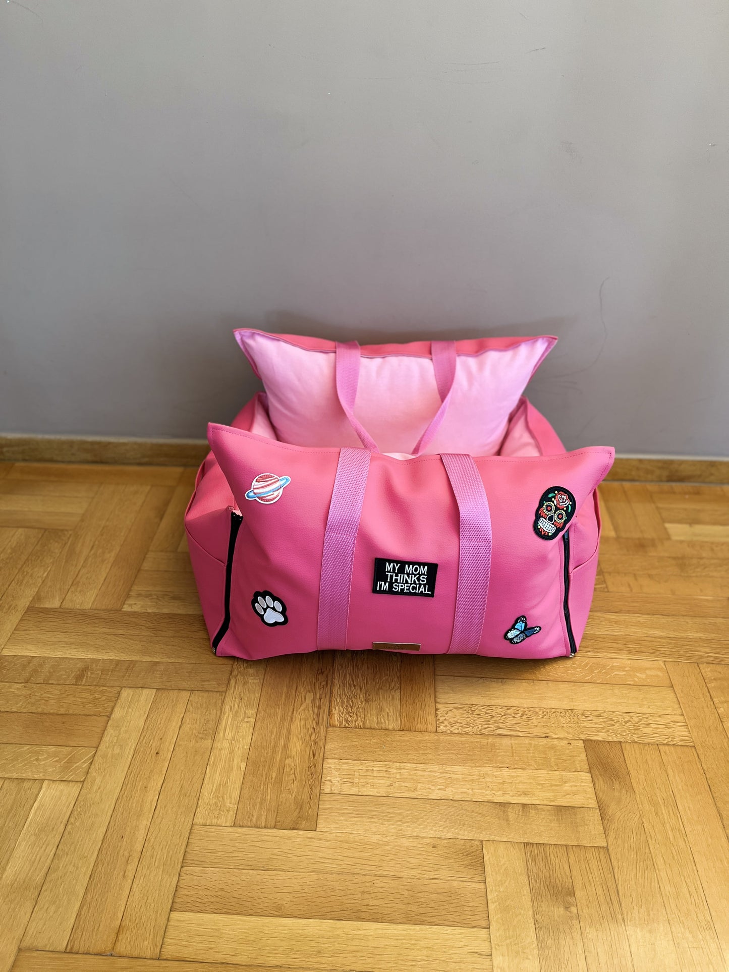 Luxury Dog Car Seat / Travel Bag - "Fuchsia Paws"