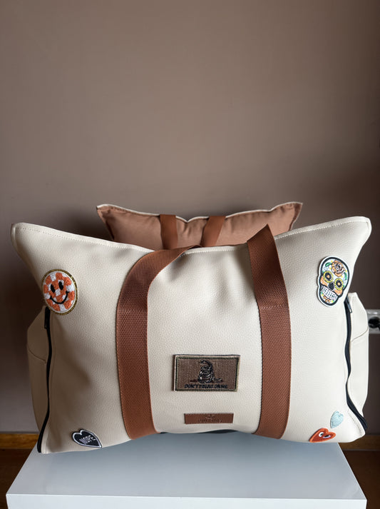 Luxury Dog Car Seat / Travel Bag  - "Coffee & Cream"