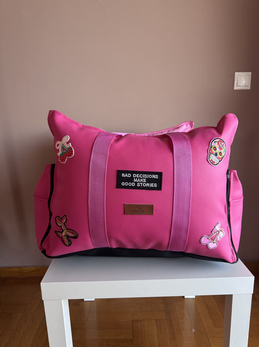 LUXURY DOG CAR SEAT / TRAVEL BAG - "FUCHSIA PAWS"