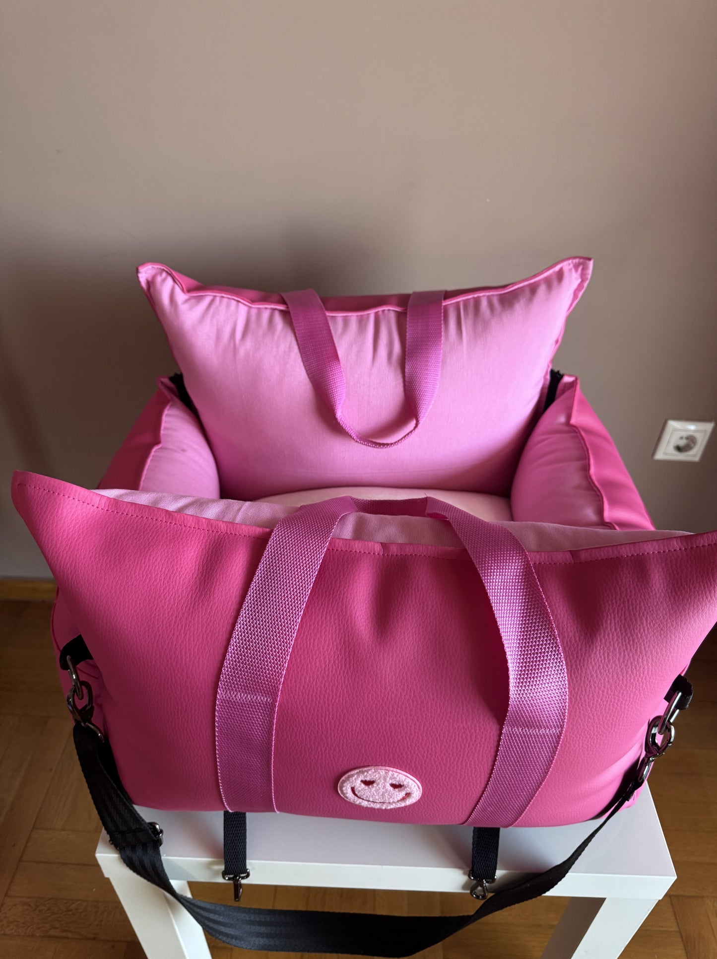 Luxury Dog Car Seat / Travel Bag - "Fuchsia Paws"