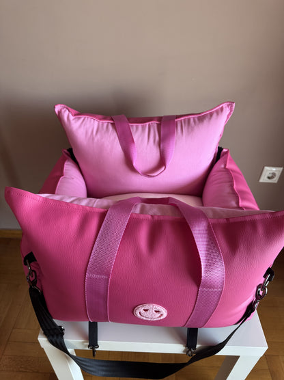 Luxury Dog Car Seat / Travel Bag - "Fuchsia Paws"