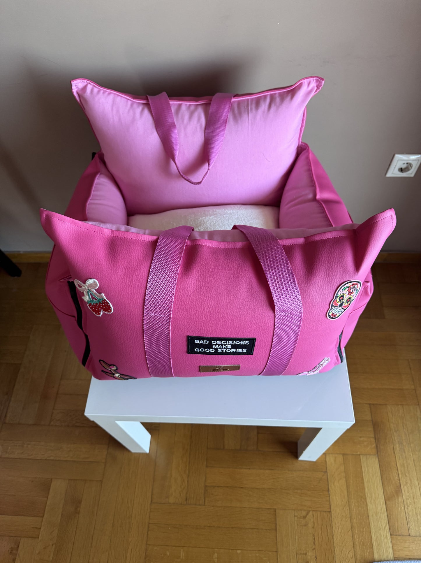 Luxury Dog Car Seat / Travel Bag - "Fuchsia Paws"