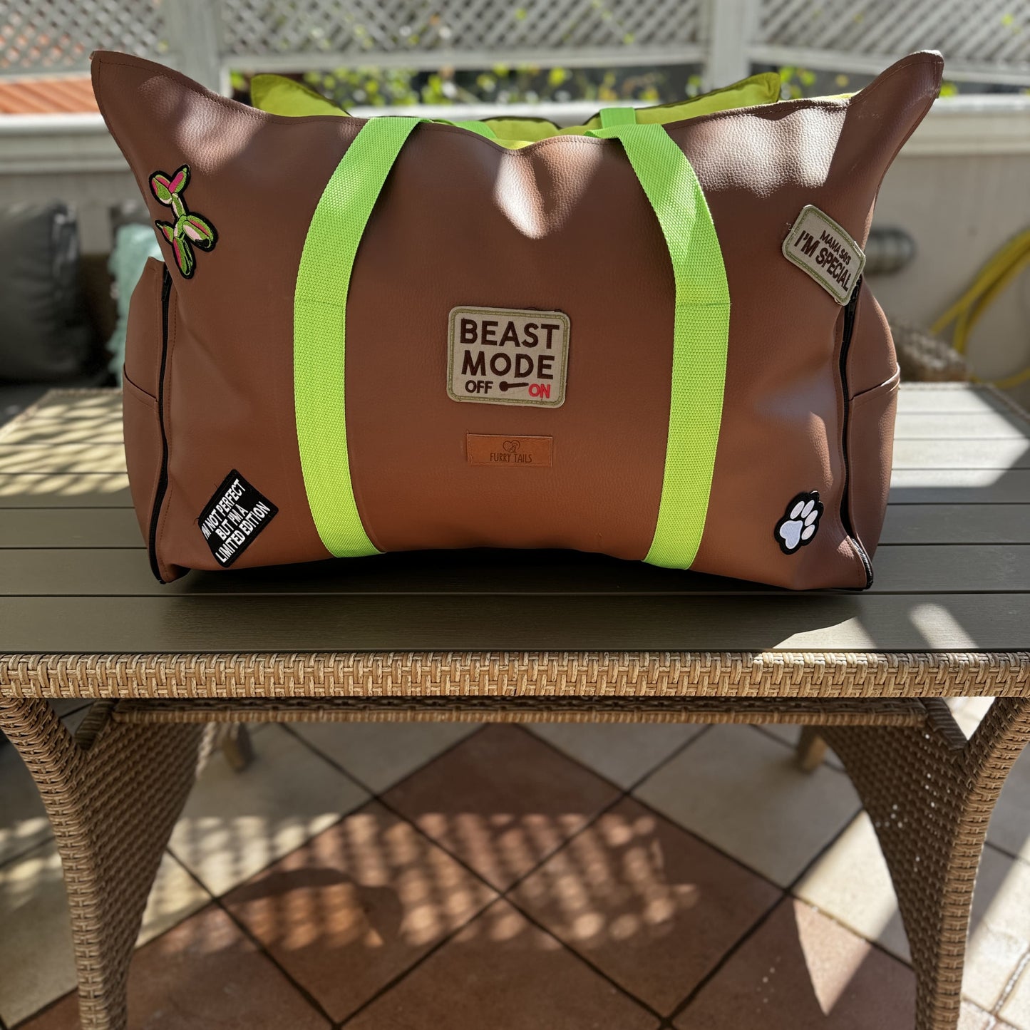 Luxury Dog Car Seat / Travel Bag - "Mocha Lime"