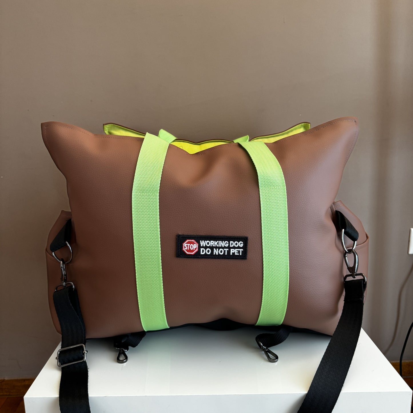 Luxury Dog Car Seat / Travel Bag - "Mocha Lime"