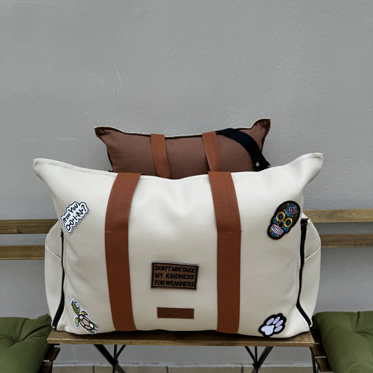 Luxury Dog Car Seat / Travel Bag  - "Coffee & Cream"