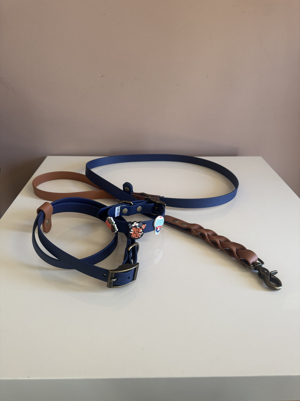 Biothane Mini Harness Biothane Harness –Blue & Brown – Furry Tails