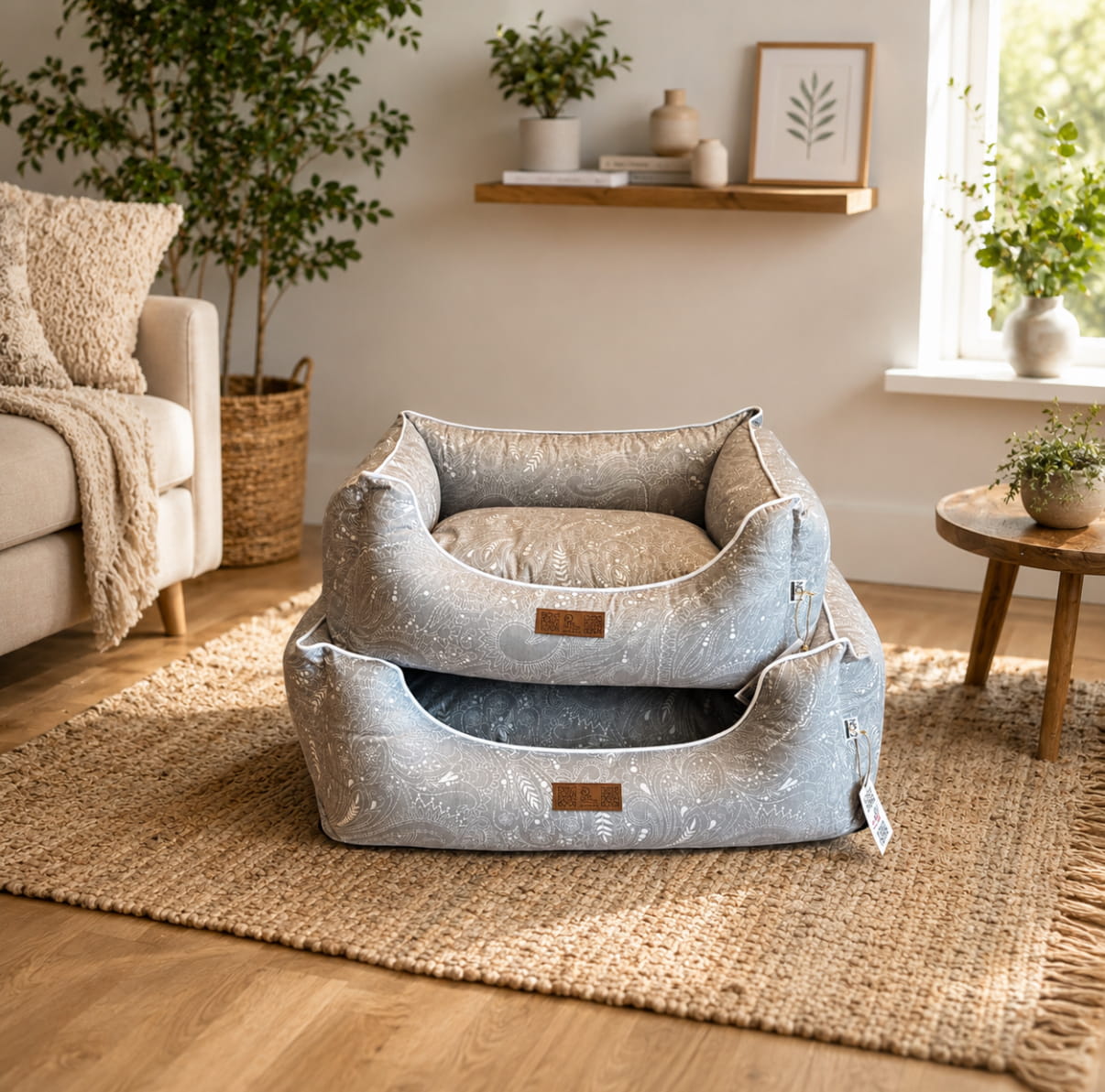 Dog Bed - Cozy "Paisley-Light Grey"