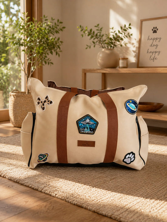 Luxury Dog Car Seat / Travel Bag  - "Coffee & Cream" Space exlorer