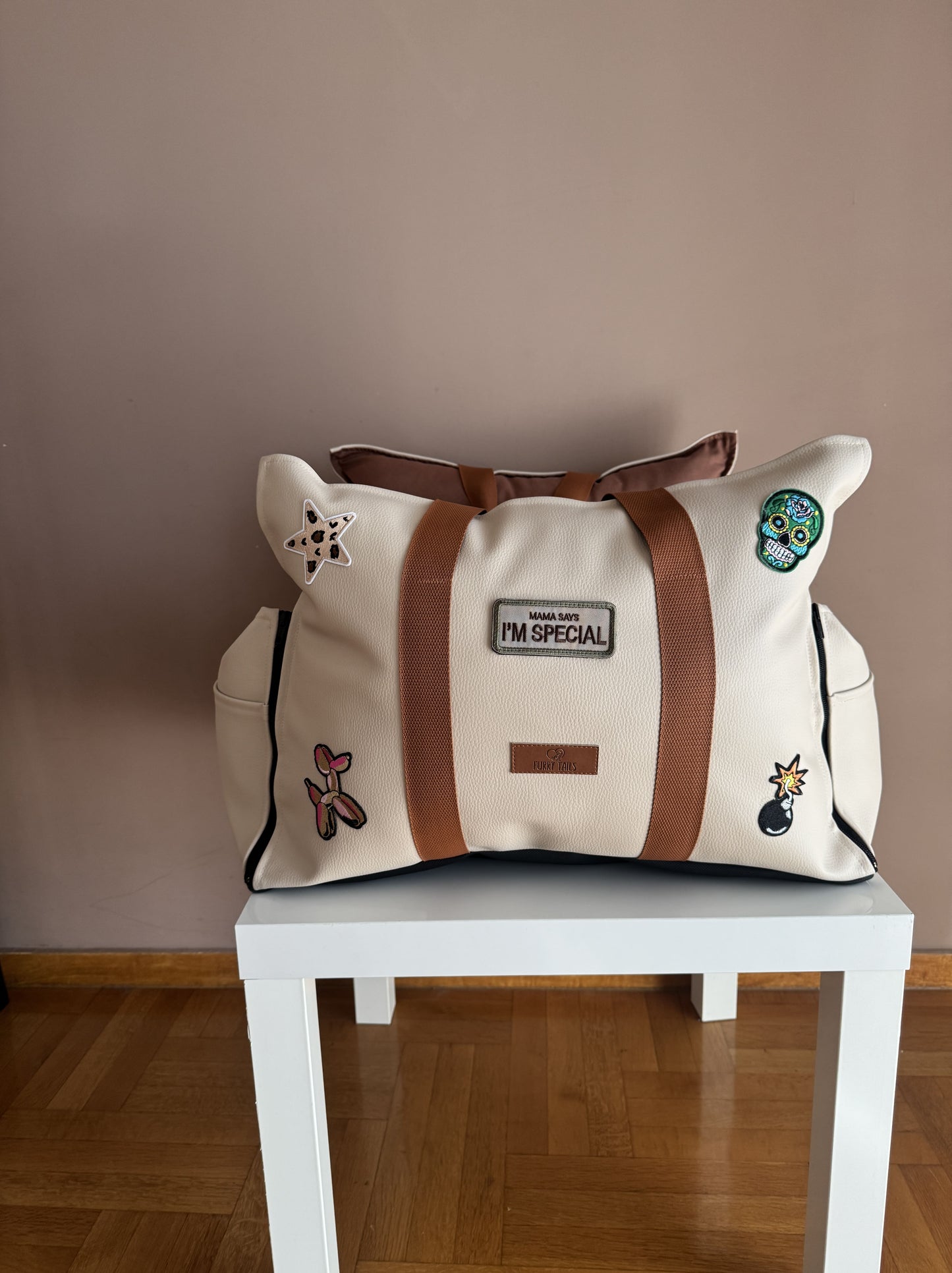 Luxury Dog Car Seat / Travel Bag  - "Coffee & Cream"