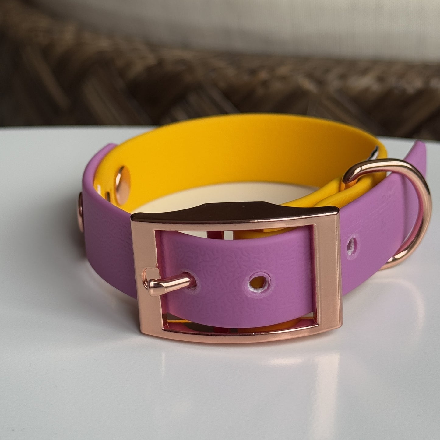 Two Tone Waterproof Collar -Lilac & Yellow - Rose Gold Accessories