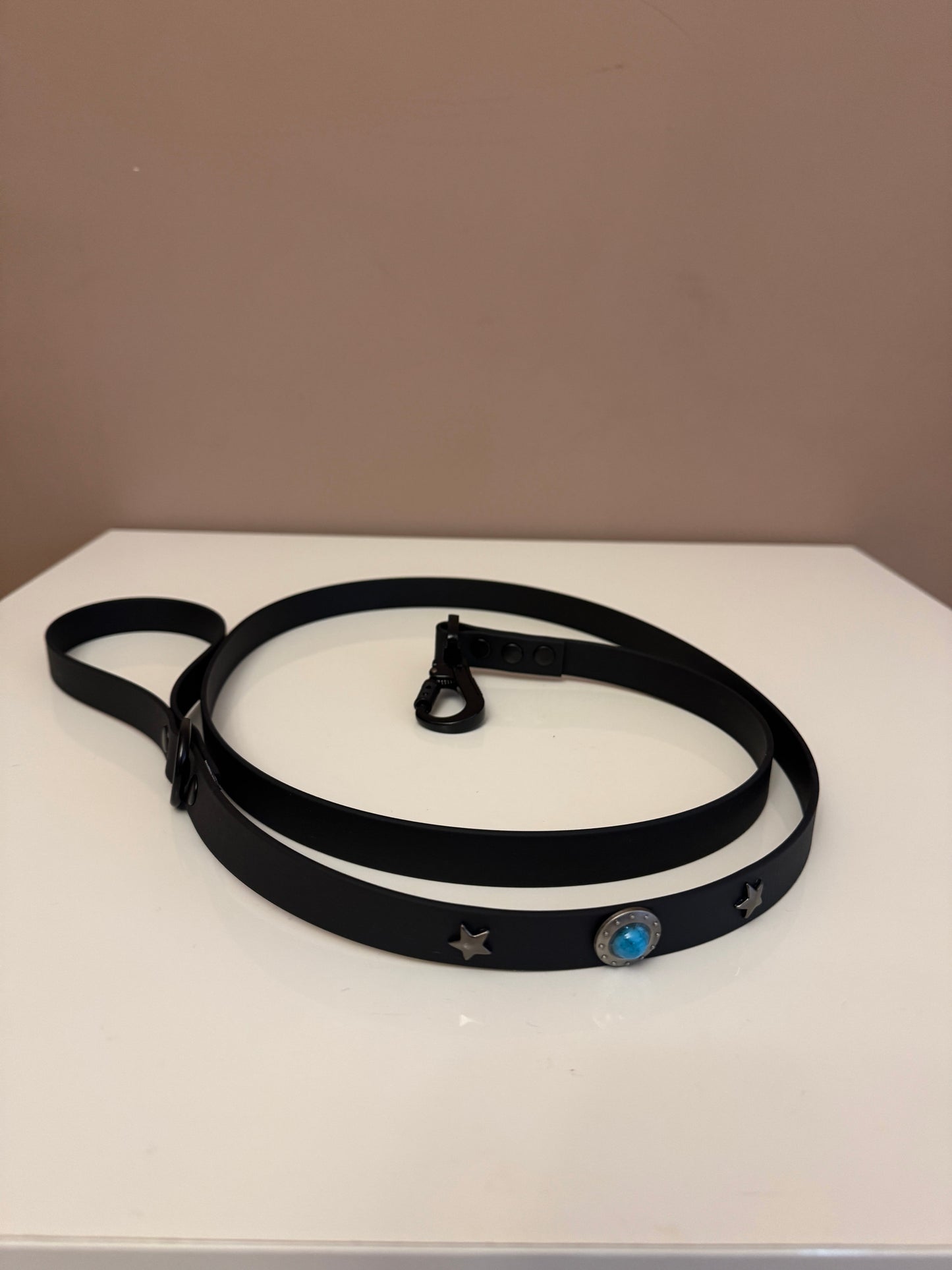Βiothane Leash Black -Star Studs-  Safety loop