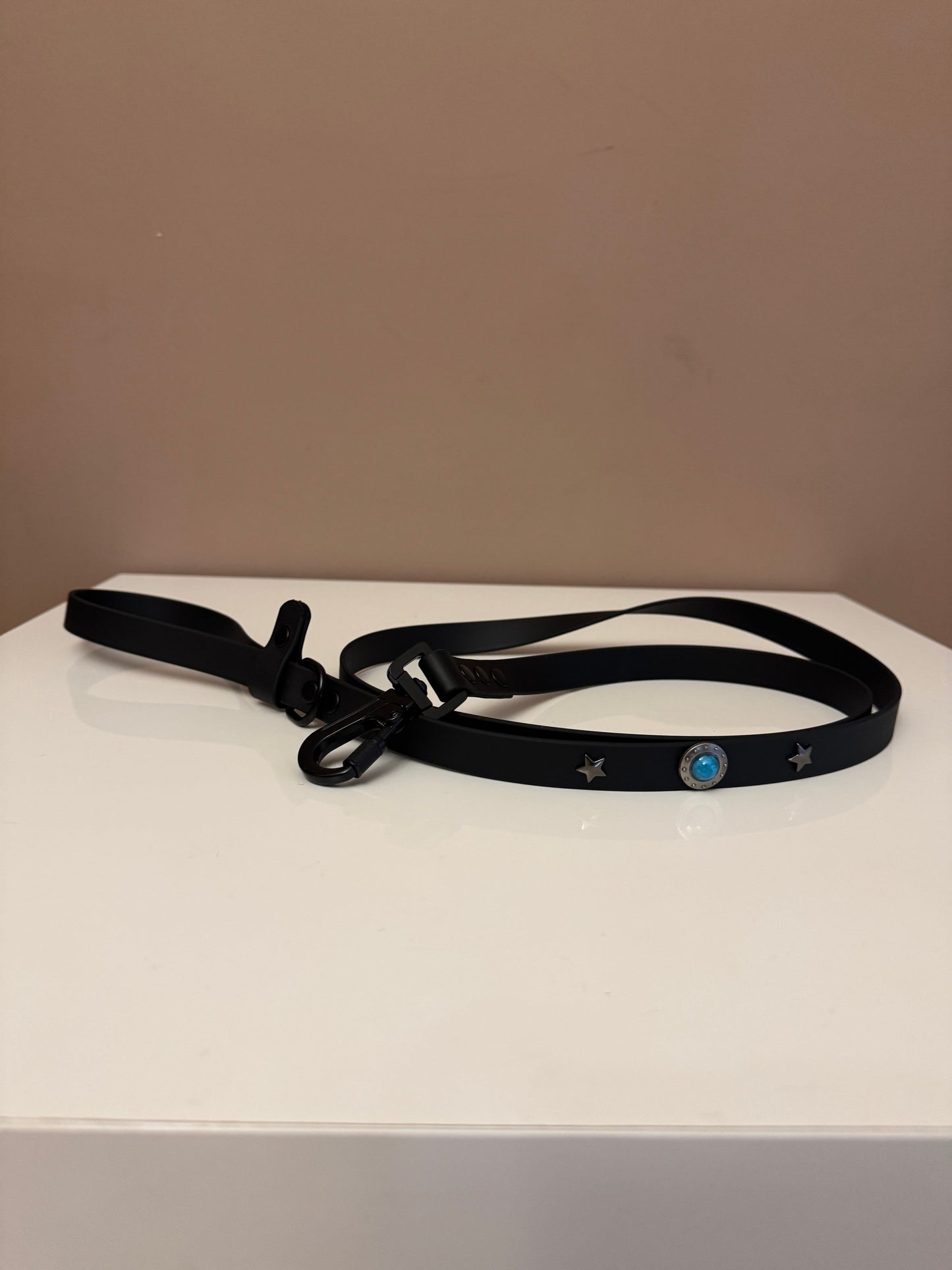 Βiothane Leash Black -Star Studs-  Safety loop