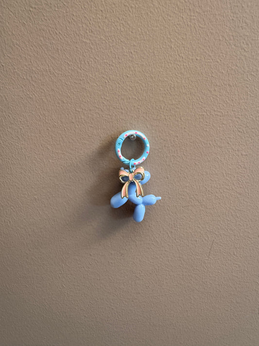 Balloon Dog Charm - Blue Pink Bow