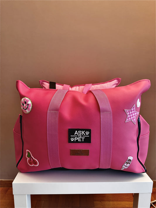 Luxury Dog Car Seat / Travel Bag - "Fuchsia Paws"
