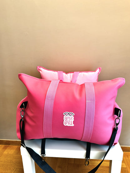 LUXURY DOG CAR SEAT / TRAVEL BAG - "FUCHSIA PAWS"