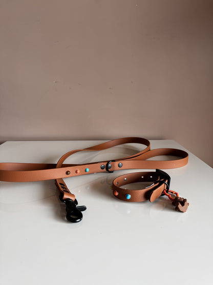Βiothane Leash Brown -Colourful Studs-  Safety loop