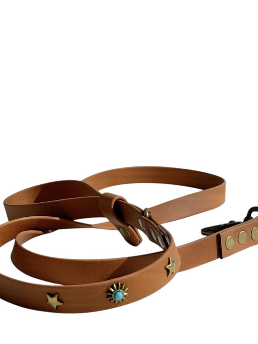 Βiothane Leash Brown -Star Studs-  Safety loop