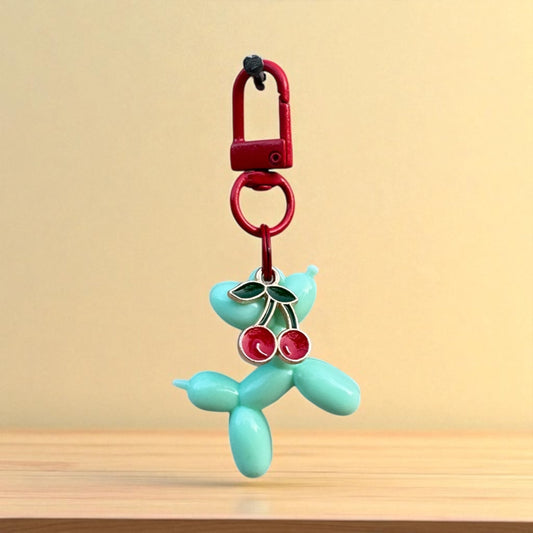 Balloon Dog Charm - Aqua - Cherries