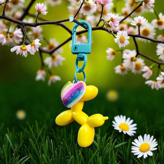 Balloon Dog Charm - Yellow -multicolored Heart