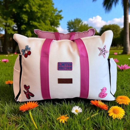 LUXURY DOG CAR SEAT / TRAVEL BAG - "COTTON CANDY"