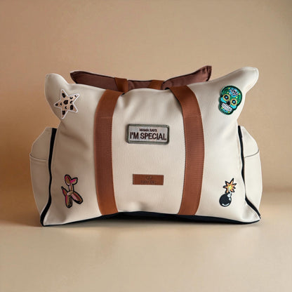 Luxury Dog Car Seat / Travel Bag  - "Coffee & Cream"