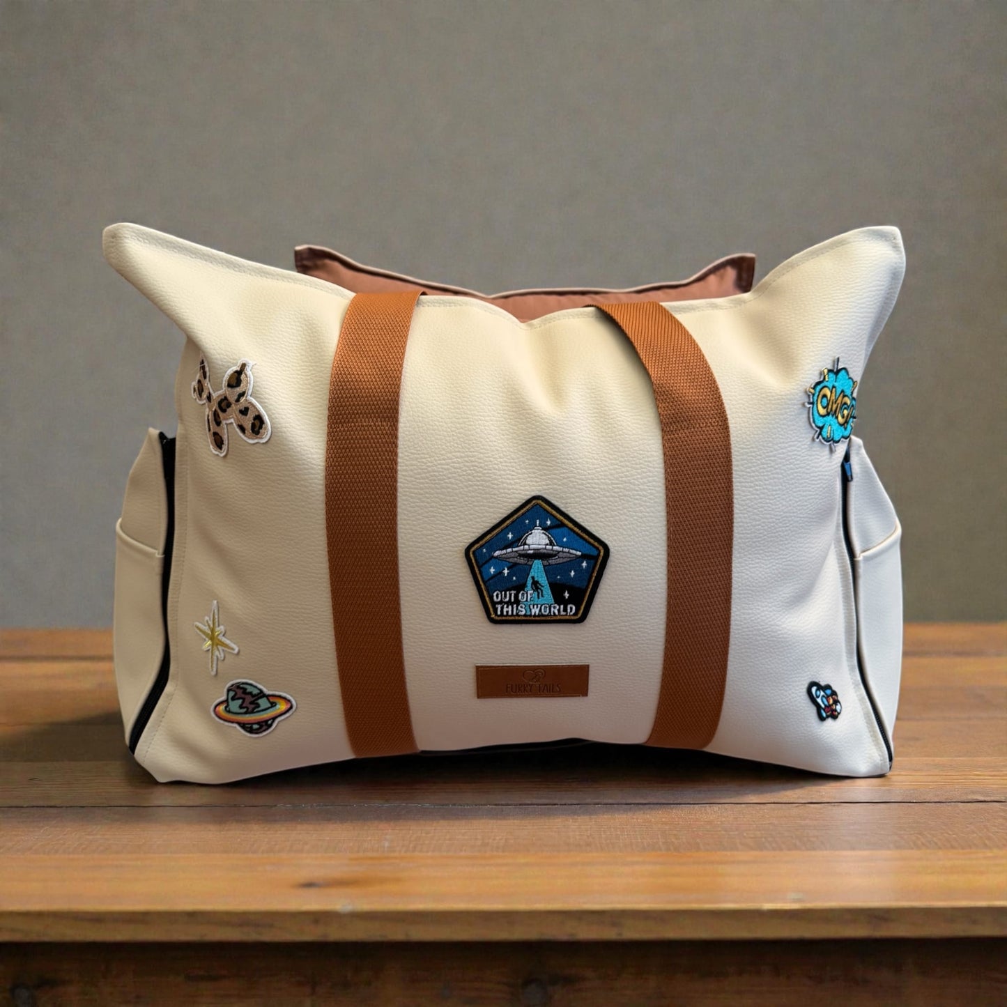 Luxury Dog Car Seat / Travel Bag  - "Coffee & Cream" Space exlorer