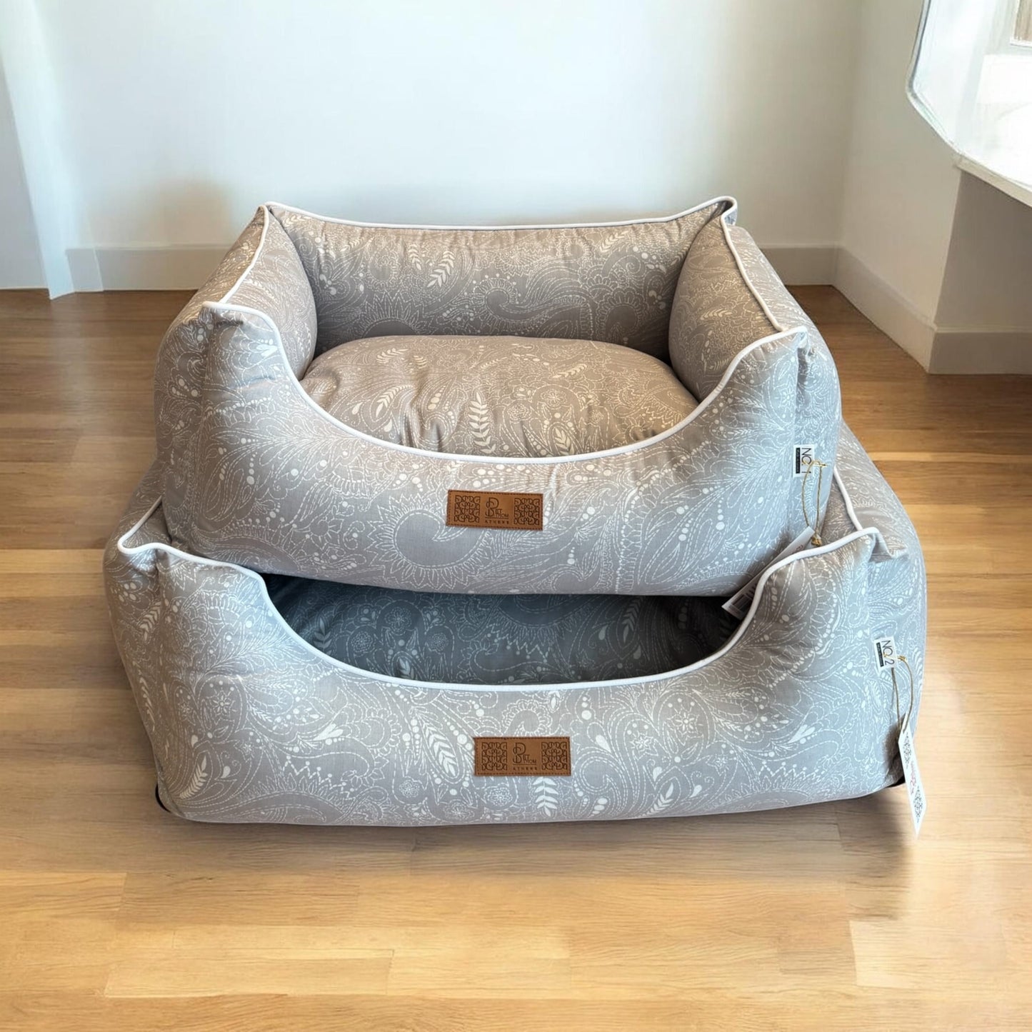 Dog Bed - Cozy "Paisley-Light Grey"